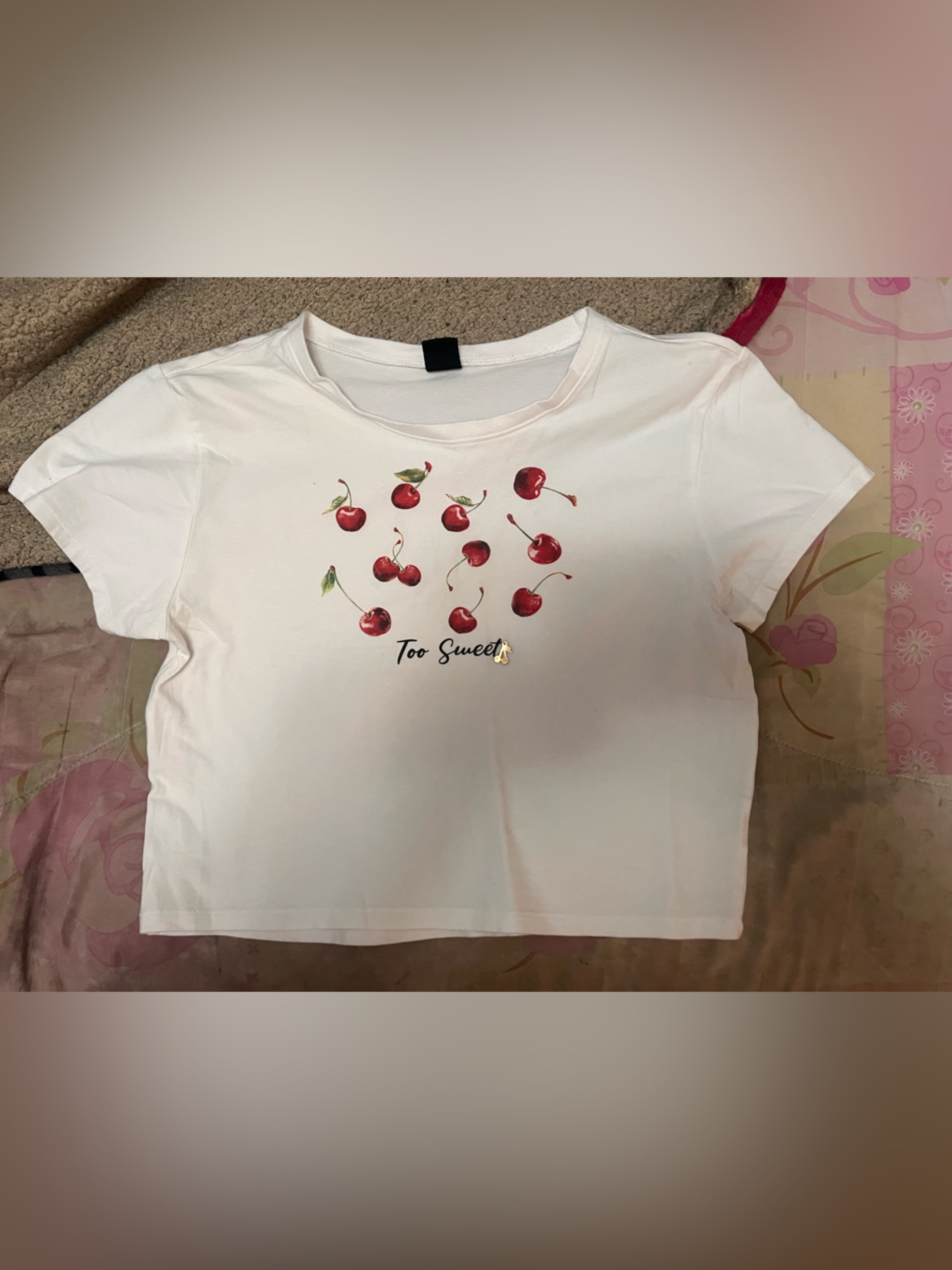 White 'Too Sweet' Cherry Graphic Crop Top